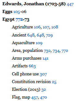 Screenshot of an almanac's index section